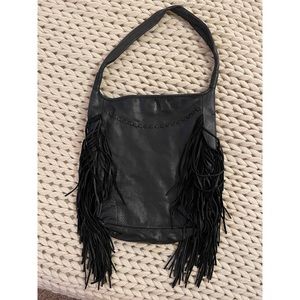 Margot leather fringe hobo bag